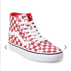chequered high top vans